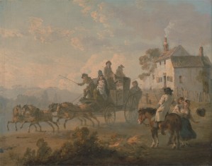 A stage coach on a country road